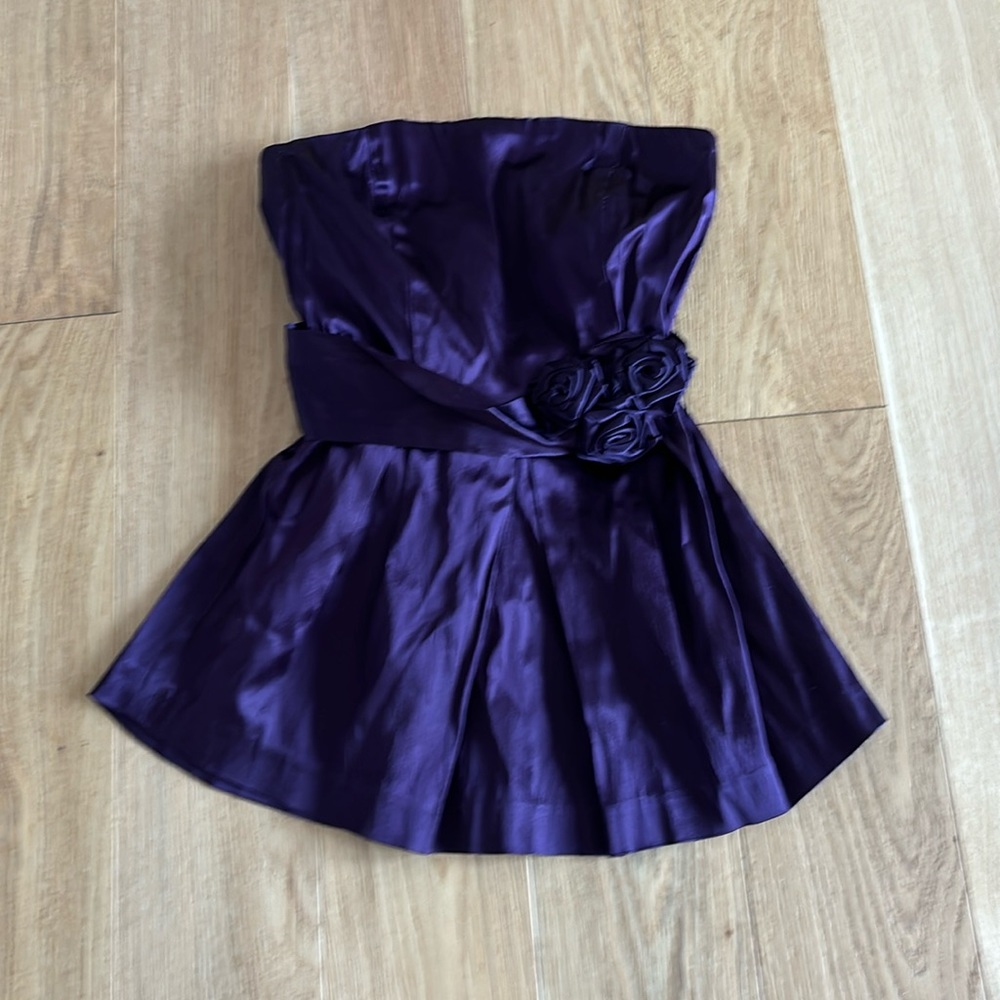 Eva Franco satin purple peplum strapless top size 0.